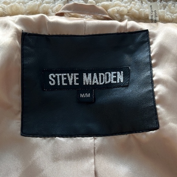 Steve Madden Teddy Jacket Zip Front with Square Pockets Sherpa Beige Sz M - Picture 13 of 16